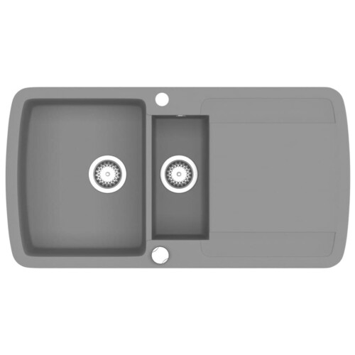 VidaXL vidaXL Granite Kitchen Sink Double Basin Grey Overmount with Basket Strainer