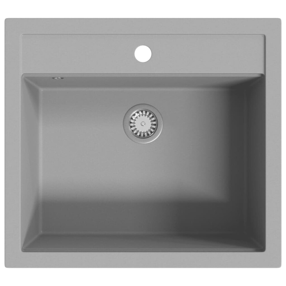 vidaXL Granite Kitchen Sink Single Basin Grey Overmount with Basket Strainer