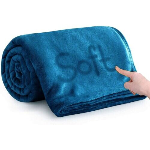 (Single, Teal) Fleece Blankets Throw Sofa Bed Travel Warm Fluffy