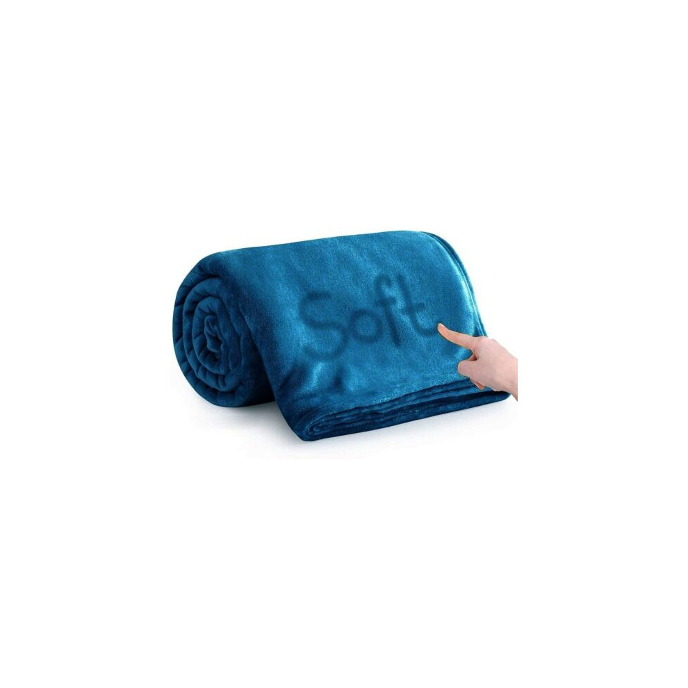 (Single, Teal) Fleece Blankets Throw Sofa Bed Travel Warm Fluffy