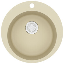 vidaXL Granite Kitchen Sink Single Basin Round Beige Basket Strainer Basin