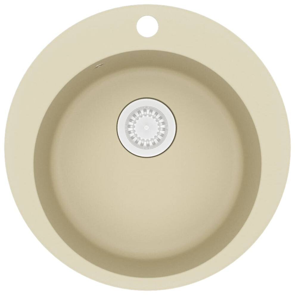 vidaXL Granite Kitchen Sink Single Basin Round Beige Basket Strainer Basin