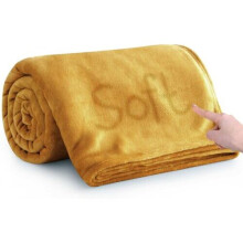 (Double, Mustard) Fleece Blankets Throw Sofa Bed Travel Warm Fluffy