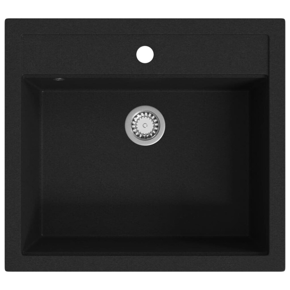 vidaXL Granite Kitchen Sink Single Basin Black Overmount with Basket Strainer