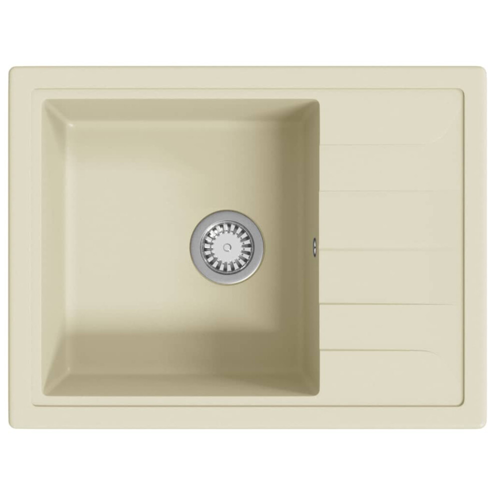 Vidaxl Kitchen Sink With Overflow Hole Oval Beige Granite Drainer Waste Kit Cream