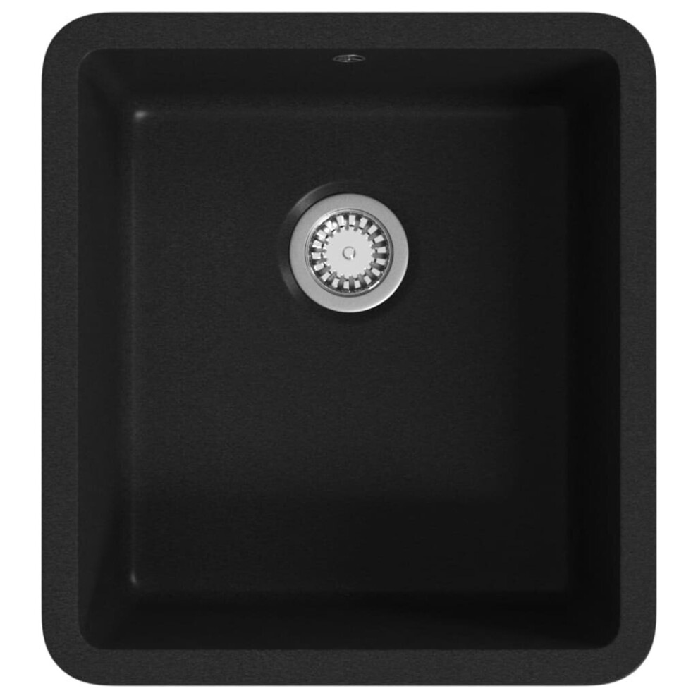 vidaXL Granite Kitchen Sink Single Basin Black Undermount with Basket Strainer
