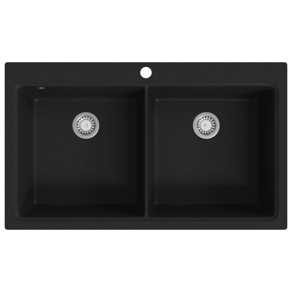 vidaXL Overmount Kitchen Sink Double Basin Granite Black Plumbing Fixture