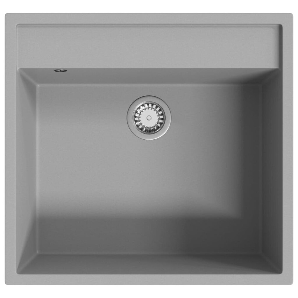 vidaXL Kitchen Sink with Overflow Hole Grey Granite Single Bowl Waste Kit