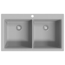 Overmount Kitchen Sink Double Basin Plumbing Kit Granite Grey 860 x 510 mm