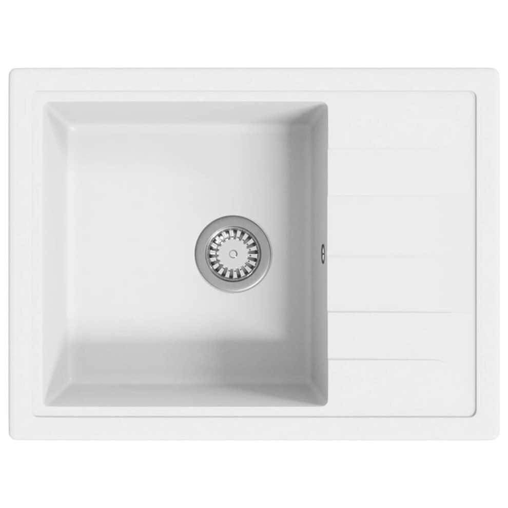 vidaXL Kitchen Sink with Overflow Hole Oval White Granite Drainer Waste Kit