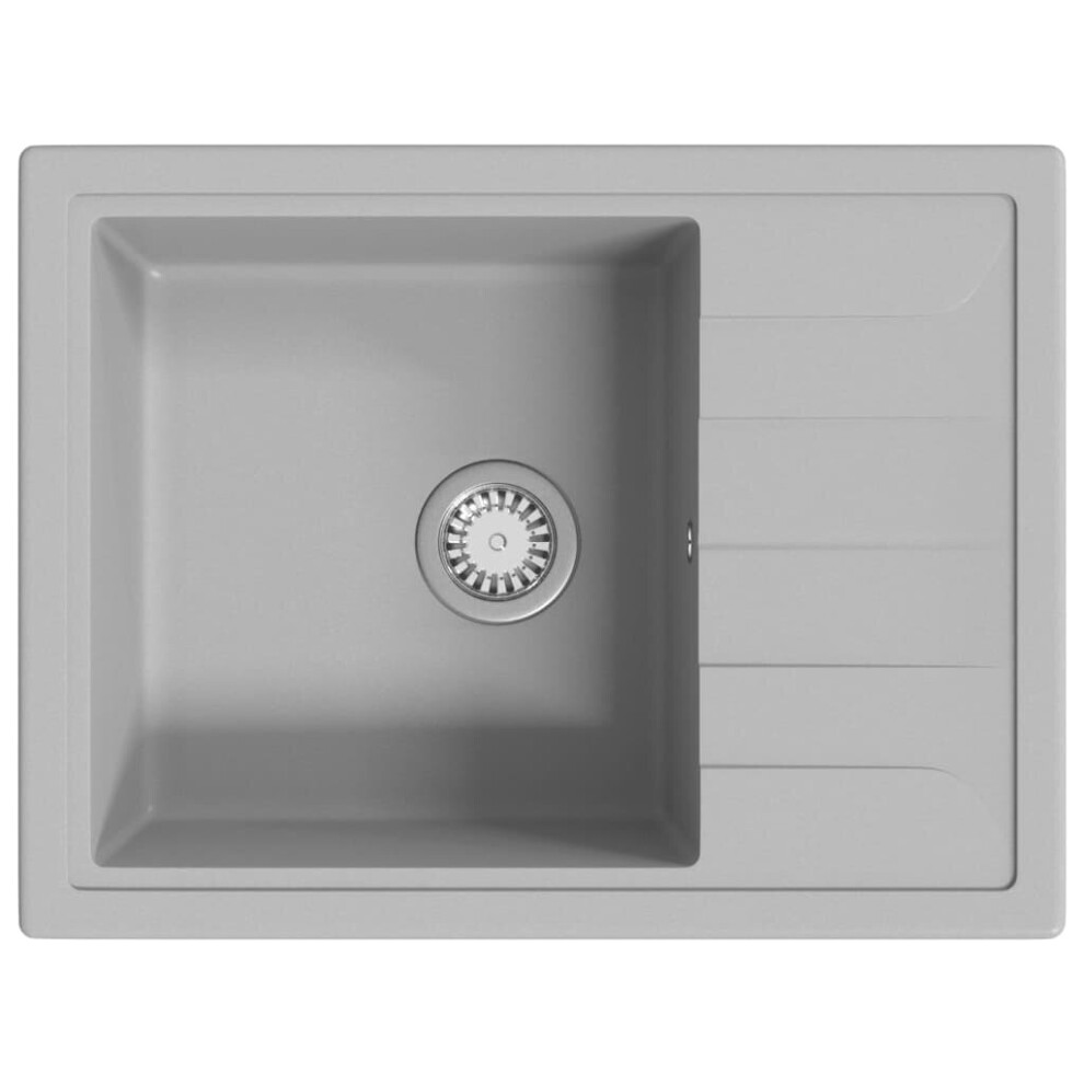 Vidaxl Kitchen Sink With Overflow Hole Oval Granite Drainer Waste Kit Grey