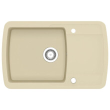 vidaXL Granite Kitchen Sink Single Basin Beige Basket Strainer Wash Bowl Basin