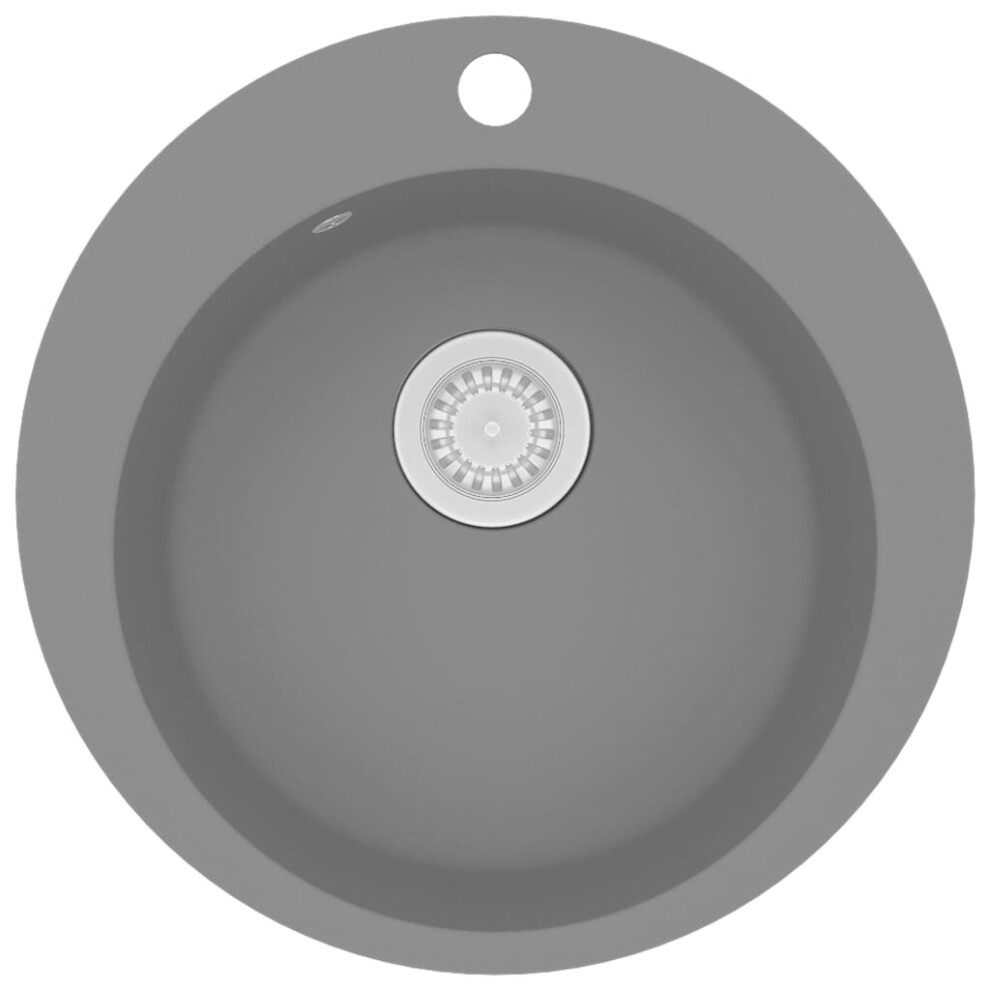 vidaXL Granite Kitchen Sink Single Basin Round Grey Overmount Basket Strainer