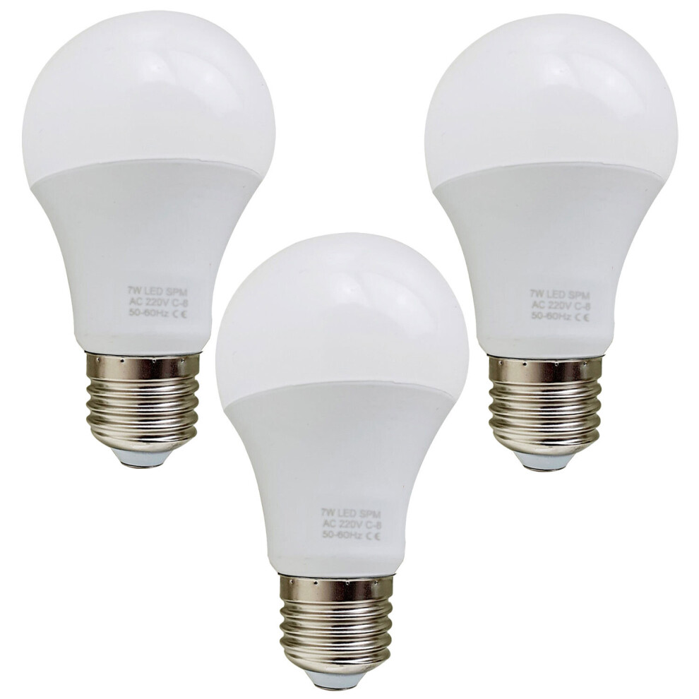 (3 packs Energy Saving Screw Cap Fitting - 6000k Cool White) 7W E27 GLS LED Light Bulb - Edison Screw Cap