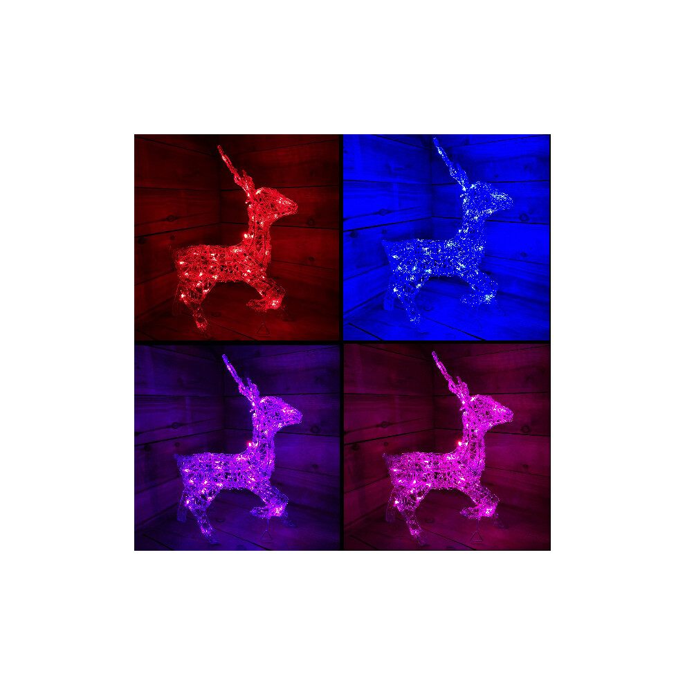 33cm Colour Changing LED Indoor Outdoor Acrylic Standing Reindeer Christmas Decoration