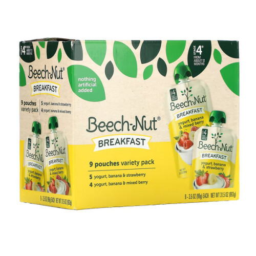 Beech-Nut, Breakfast, Variety Pack, Stage 4, 9 Pouches, 99g Each 1