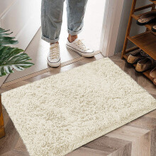 (60 cm x 110 cm (2ft x 3ft 7")_Mat, Cream) Non Slip Shaggy Large Rugs Living Room Bedroom Carpets Area Rug