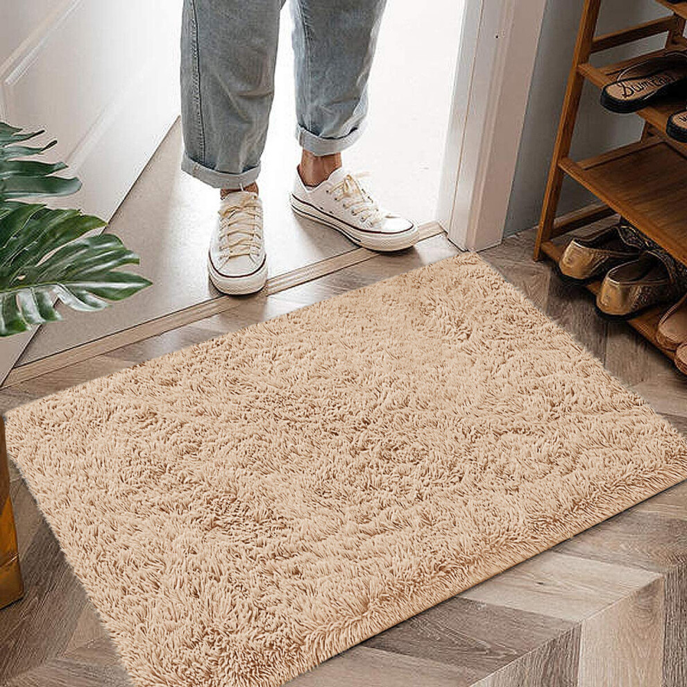 (60 cm x 110 cm (2ft x 3ft 7")_Mat, Beige) Anti-Slip Super Soft Mat Living Room Bedroom Carpet Rug