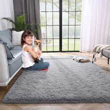(120 cm x 170 cm (4ft x 5ft 8")-Living Room Rugs, Grey) Non Slip Shaggy Large Rugs Living Room Bedroom Carpets Area Rug