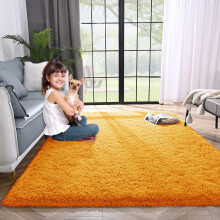 (160 cm x 230 cm (5ft 4 in x 7ft 8 in)-Bedroom Carpets, Yellow) Non Slip Shaggy Large Rugs Living Room Bedroom Carpets Area Rug