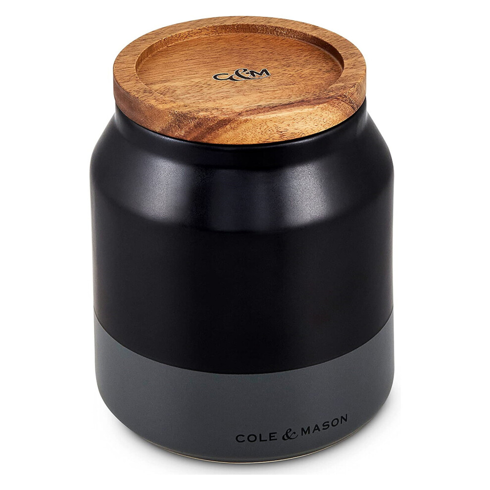 Ceramic Kitchen Storage Jar Wood Lid Canister Tea Coffee Sugar Black Container - Small