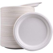 50 Pcs, 10 Inch Round Party Essentials, Hard Compostable Square Plates Sugarcane Fiber, eco Friendly Sugar Cane Plates,Bagasse Biodegradable