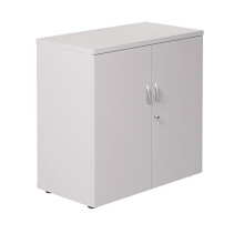 Desk High Cupboard, 730mm High, Solid Back, Lockable Doors with 25mm Top. In a White Finish.