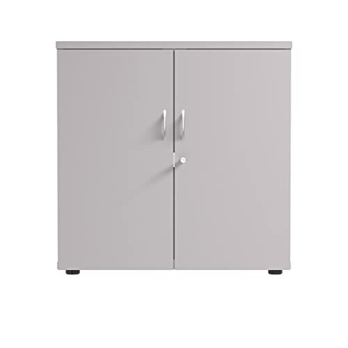 Desk High Cupboard, 730mm High, Solid Back, Lockable Doors with 25mm Top. In a White Finish. 1