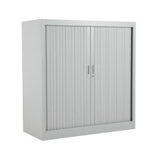 Office Hippo Steel Tambour Cupboard Side Opening with 2 Shelves, Fully Lockable, 105 cm High, Grey