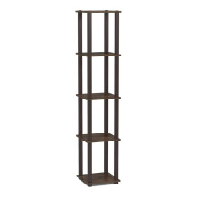 Furinno Turn-S-Tube 5-Tier Corner Square Rack Display Shelf with Square Tube, Walnut/Brown