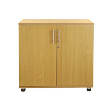 Beech Office Storage Cupboard Desk Height 2 Door Locking Bookcase Cabinet With Adjustable Shelf & Feet - 73cm Tall