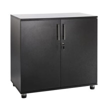 Black Office Storage Unit Cupboard Desk Height 2 Door Bookcase with Lock - Adjustable Shelf & Feet - 73cm Tall, 1 Internal Book Shelf