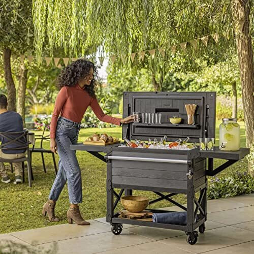 Keter 85 Litre (90 US Quart) Patio Cooler and Beverage Cart, Black 