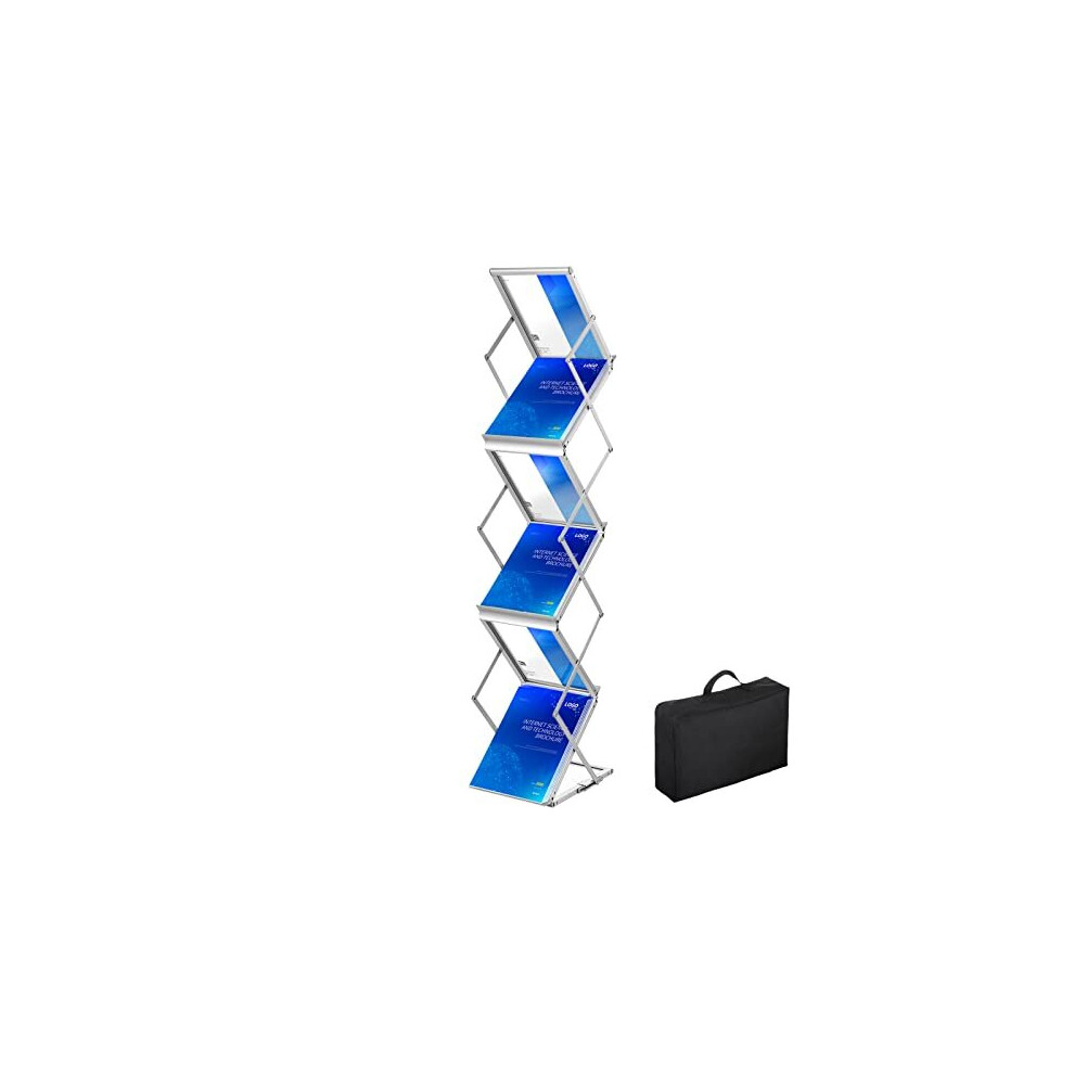 VEVOR Literature Rack, 6 Pockets, Pop up Aluminum Magazine Rack, Lightweight Catalog Holder Stand w/Carrying Bag for Hotel, Trade Show, Exhibition,