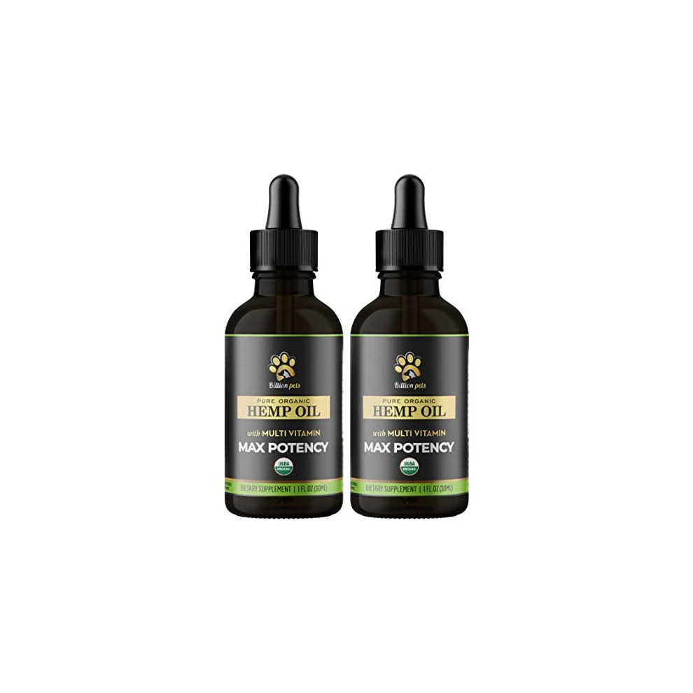 Billion Pets - Hemp Oil for Dogs Cats - Made In USA - Max Potency - Calming Drops For Dogs - Omega 3, 6, 9