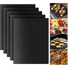 LINGLAN Grill Mat Set of 5- Non-Stick BBQ Outdoor Grill & Baking Mats - Reusable and Easy to Clean - Works on Gas, Charcoal, Electric Grill and More -