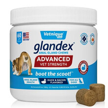 Glandex Advanced Strength Vet-Recommended Anal Gland Chews for Dogs – MegaFiber, Digestive Enzymes & Probiotics, Vegan Duck & Bacon Flavor
