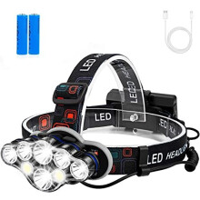 Cadinacy Head Torch, 8 LED Super Bright USB Rechargeable Headlamp Waterproof 8 Modes Headlight with Red Lights Comfortable Adjustble Headtorch for