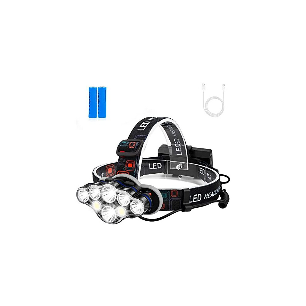 Cadinacy Head Torch, 8 LED Super Bright USB Rechargeable Headlamp Waterproof 8 Modes Headlight with Red Lights Comfortable Adjustble Headtorch for