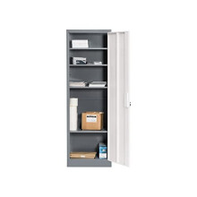 Metal Office Cabinet, Tall Narrow Steel Lockable Utility Storage Cupboard with 4 Shelves