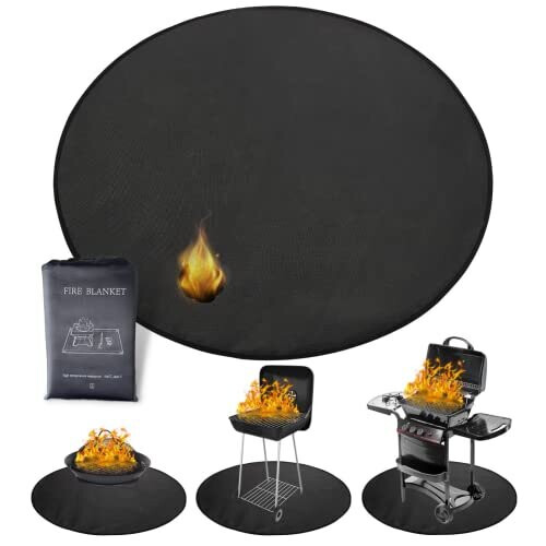 (122cm/48" Large) Reusable Fire Pit Mat for Decking/Fireproof Mat/Ember Mat/Protective Deck and Patio Mat/Round Mat