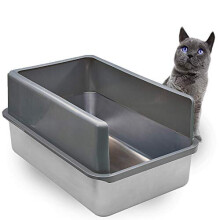 iPrimio Enclosed Sides Stainless Steel Cat XL Litter Box Keep Litter In the Pan - Never Absorbs Odor, Stains, or Rusts - No Residue Build Up - Easy