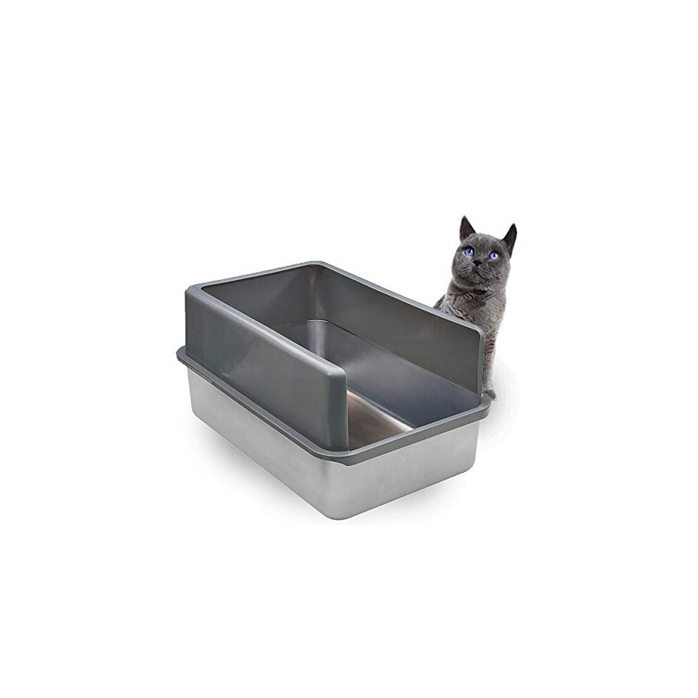 iPrimio Enclosed Sides Stainless Steel Cat XL Litter Box Keep Litter In the Pan - Never Absorbs Odor, Stains, or Rusts - No Residue Build Up - Easy