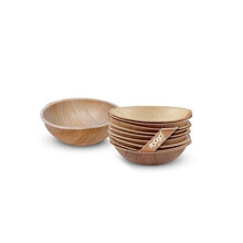 FOOGO Green 500 Disposable Palm Leaf Mini Bowls | Sauces & Dips | 4" (10cm) Tiny Round Ketchup pots | Eco Friendly | 100% Natural Organic | Party |
