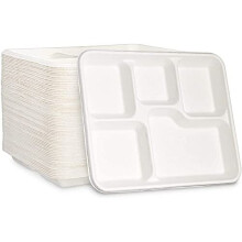 25 X 5 Compartment Sugarcane Fibre Disposable Plates, 25 Pieces Compartment Shallow