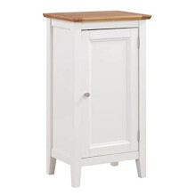 Hallowood Furniture Clifton Small Cupboard in Off White Painted Body and Light Oak Top â Wooden Storage Cabinet with Adjustable Shelf for Bedroom &