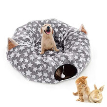 Large Cat Dog Tunnel Bed with Washable Cushion Big Tube Toys Plush Small Medium 6 FT Diameter Longer Crinkle Collapsible 3 Way,Gift for Large Kitten