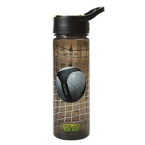 Polar Gear Football Water Tracker Bottle with Straw â Reusable Kids 600ml PP in Green & Black â Official Merchandise by Polar Gear â BPA Free & Recyclable
