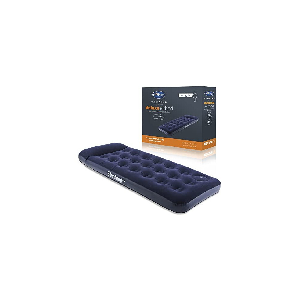 Silentnight Single Air Bed with Built-In Foot Pump â Inflatable Flocked Blow Up Camping Mattress for Camping, Caravans and Home Guests â Built in