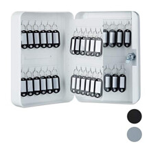 Relaxdays Metal Cabinet, Lockable, 48 Hooks with Key Tags, HWD 25x18x7.5 cm, White, One Size